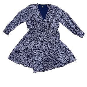 INC 1X Navy Floral Wrap Dress Long Sleeve V-Neck Belted Midi